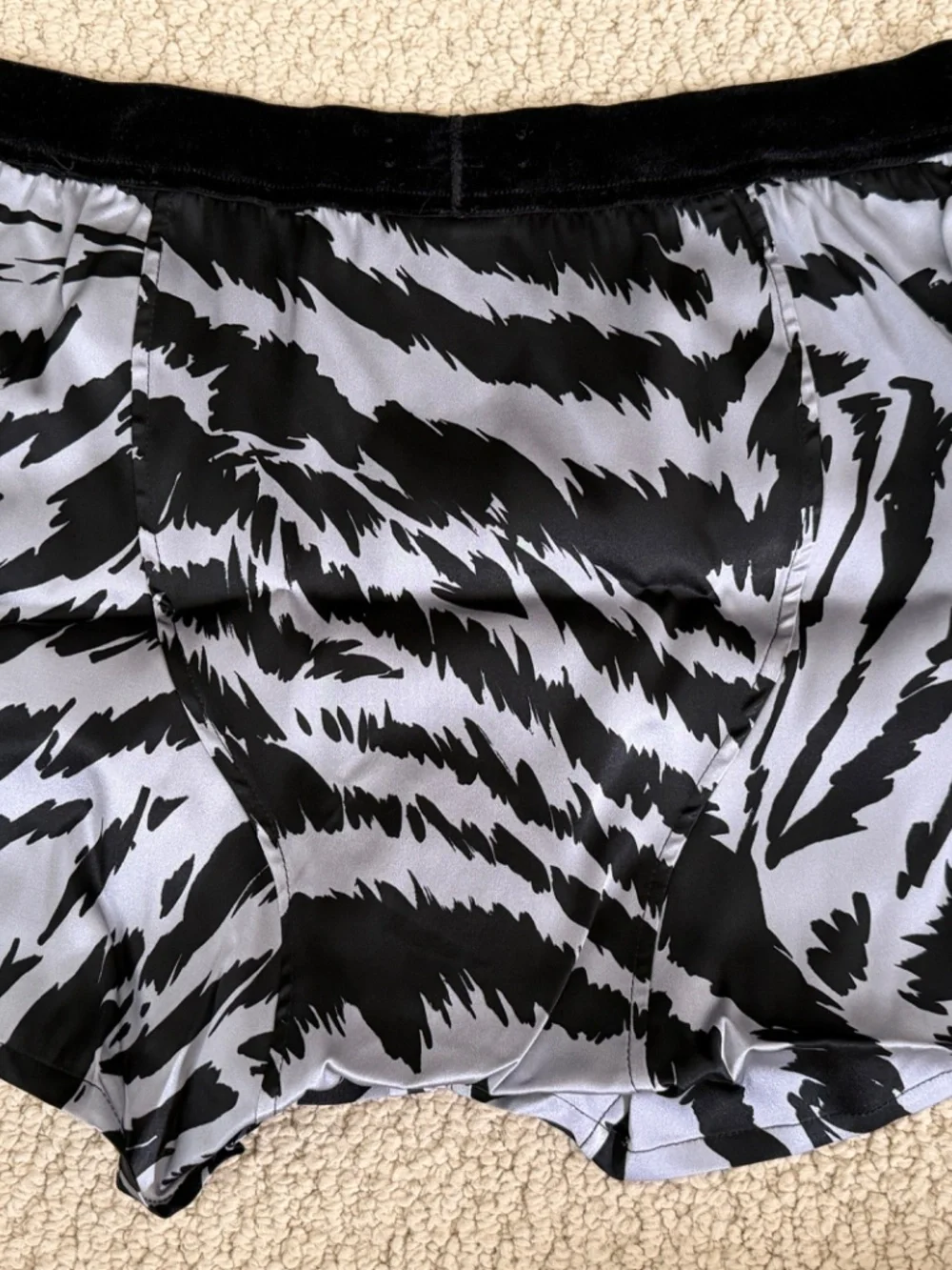 Tom Ford Gray Black Zebra Stretch Silk Logo Velvet Waistband Boxer Shorts